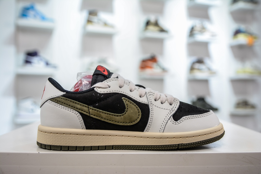 260 F版纯原 Travis Scott x Air Jordan AJ1 Low OG TS联名橄榄绿倒钩低帮中童童鞋 DZ5909-106