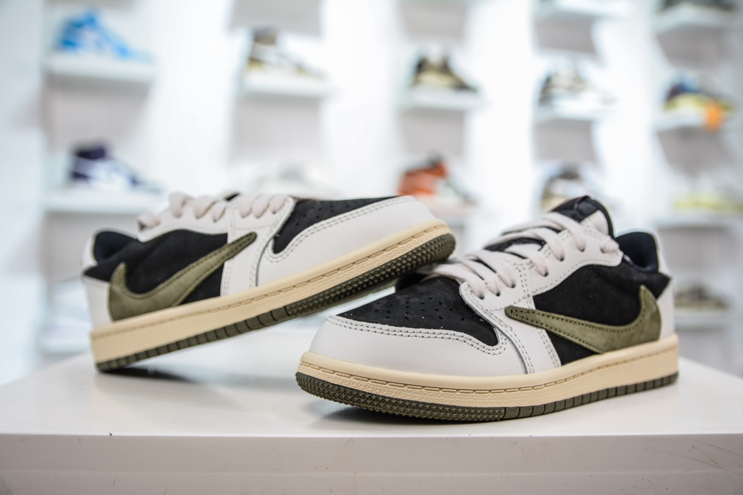 260 F版纯原 Travis Scott x Air Jordan AJ1 Low OG TS联名橄榄绿倒钩低帮中童童鞋 DZ5909-106