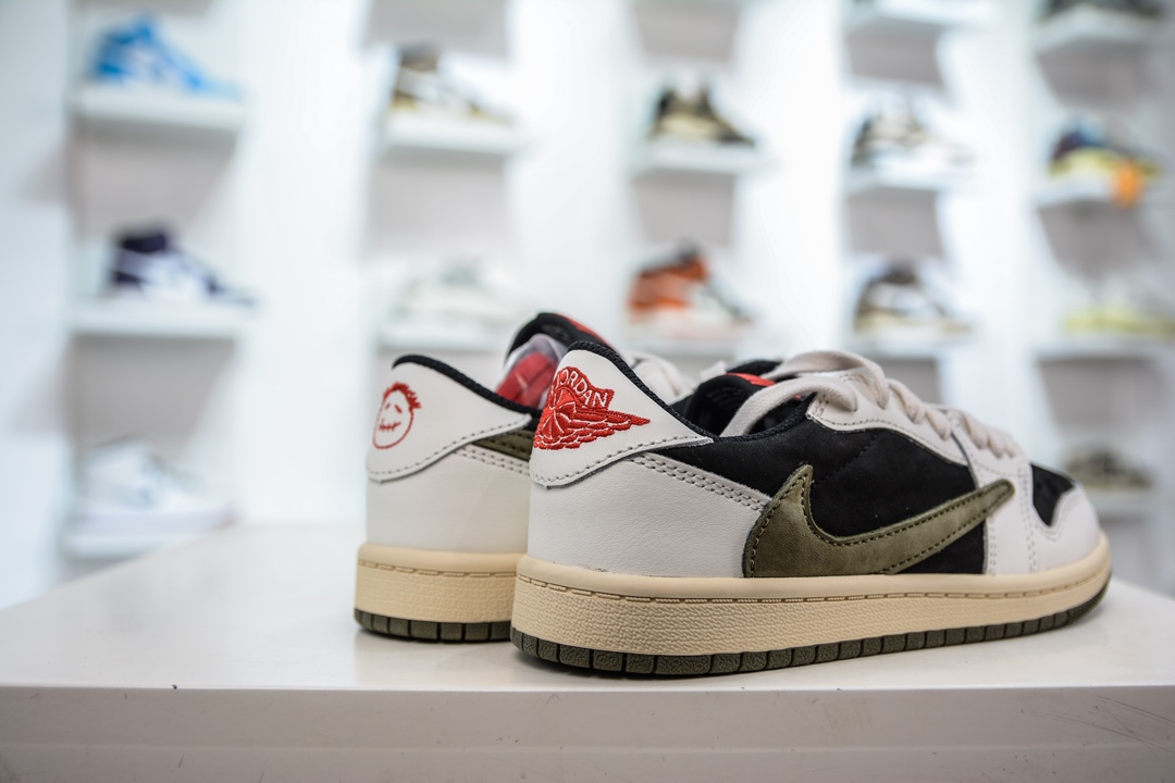 260 F版纯原 Travis Scott x Air Jordan AJ1 Low OG TS联名橄榄绿倒钩低帮中童童鞋 DZ5909-106