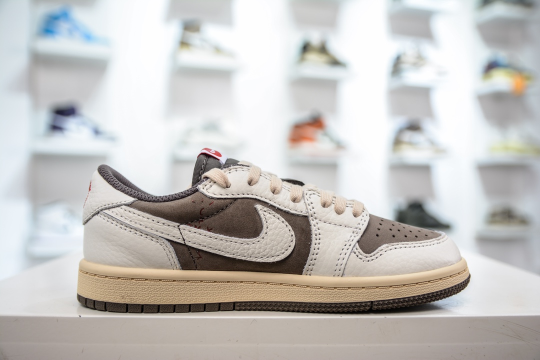 260 F版纯原 Travis Scott x Air Jordan AJ1 Low OG TS联名白棕倒钩低帮中童童鞋 DO5442-162