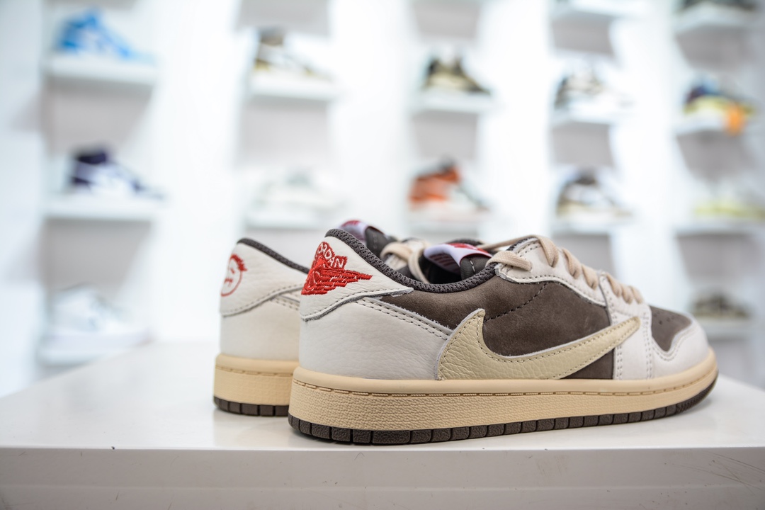 260 F版纯原 Travis Scott x Air Jordan AJ1 Low OG TS联名白棕倒钩低帮中童童鞋 DO5442-162