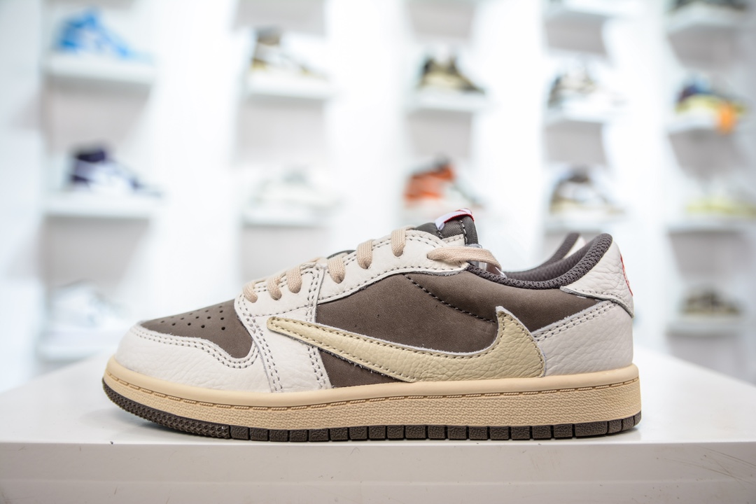 260 F版纯原 Travis Scott x Air Jordan AJ1 Low OG TS联名白棕倒钩低帮中童童鞋 DO5442-162