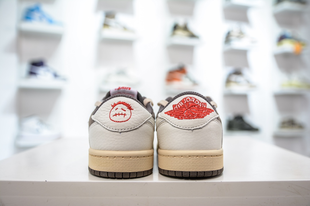 260 F版纯原 Travis Scott x Air Jordan AJ1 Low OG TS联名白棕倒钩低帮中童童鞋 DO5442-162