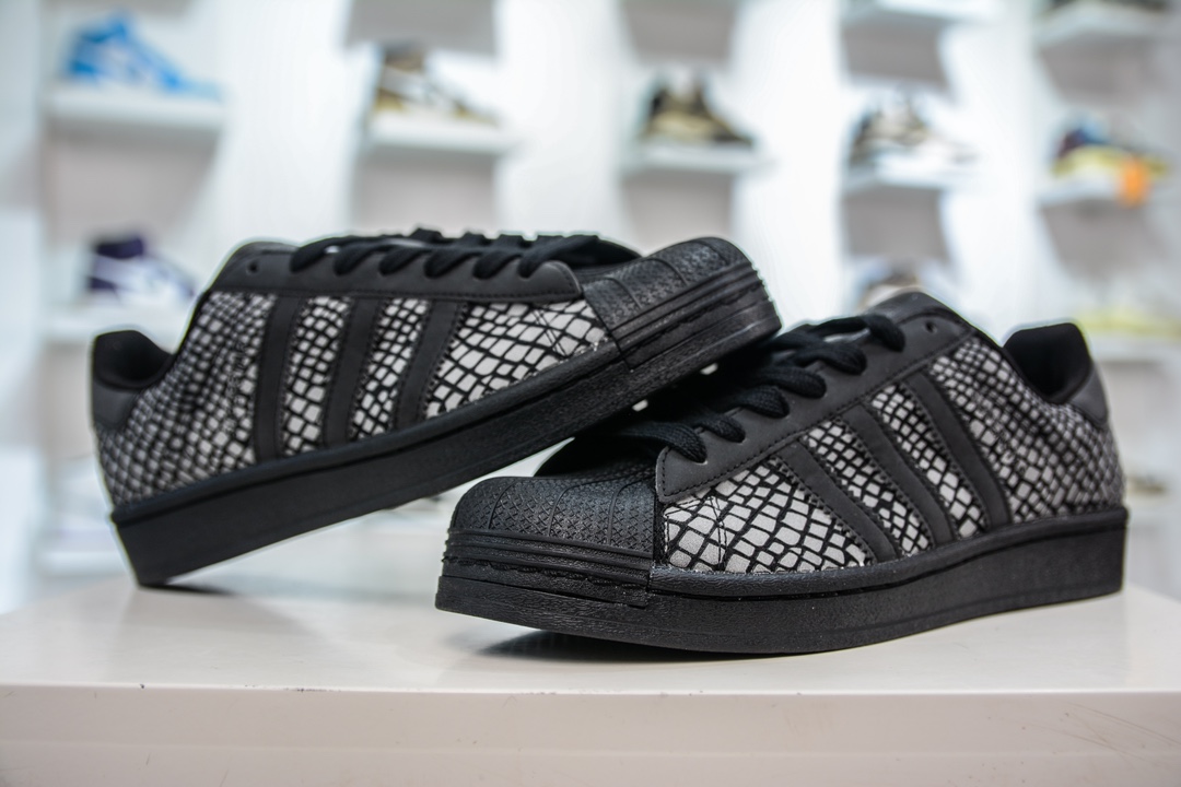 Original Adidas Superstar X Atmos Luminous Black Snake 3M Reflective Black Snake Shell Toe Shoes FY6014