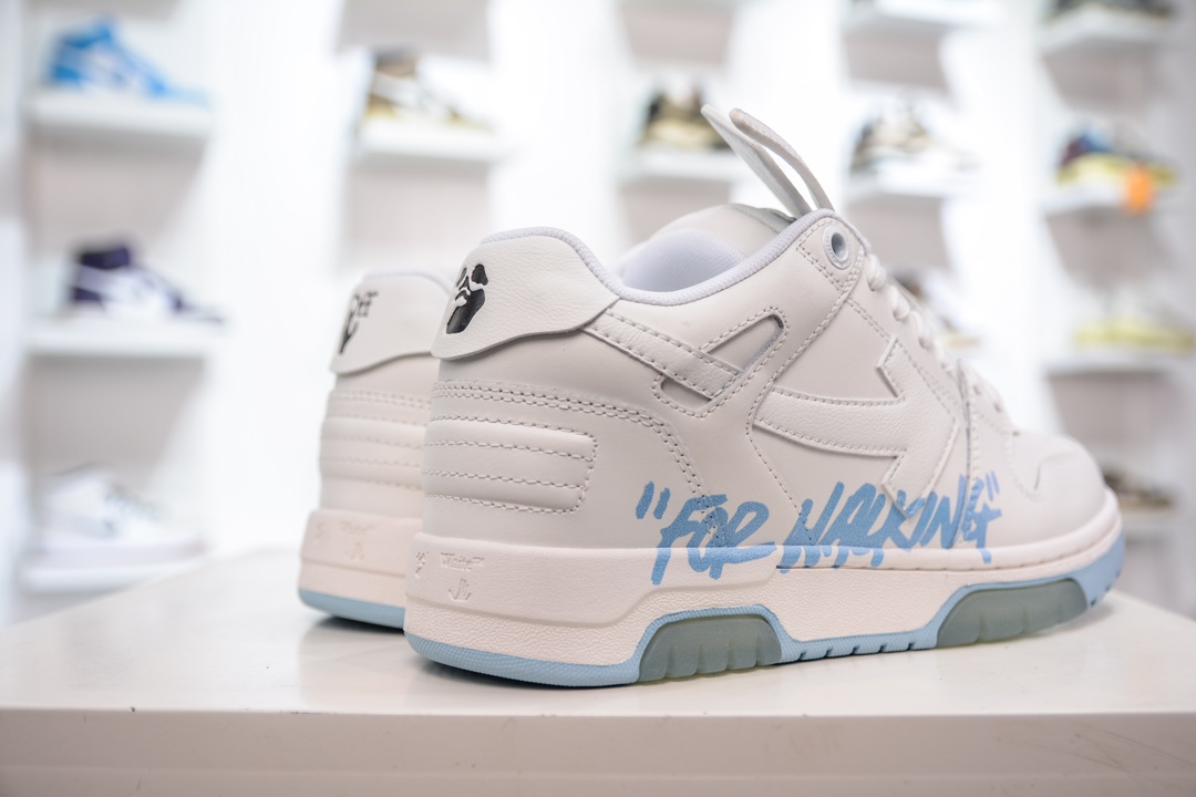 Designer independent brand Off-White c/o Virgil Abloh Out Of Office Low-top Leather Sneakers ¡±OOO¡± series low-top sneakers ¡±leather white light blue letter graffiti arrow¡±