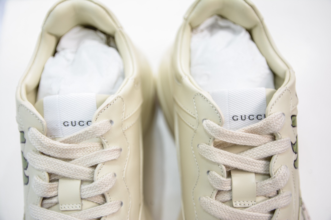 550 顶级纯原 古驰 低帮 象牙白绿红色 Gucci Rhyton Vintage Trainer Sneaker 古驰老爹5D皮革角状复古慢跑鞋