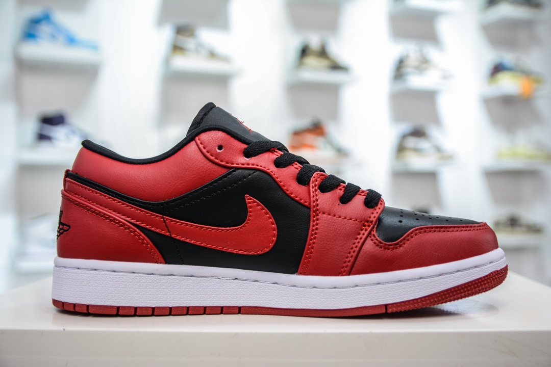 T version pure original Air Jordan AJ1 Low low-top red and black reverse forbidden to wear 553558-606