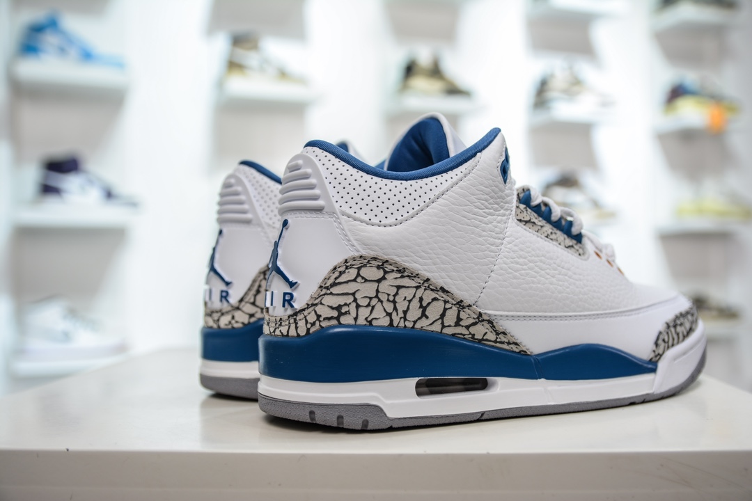 LJ version of the original Jordan Air Jordan 3 retro ”White and True Blue” Wizards wear-resistant low-top retro basketball shoes CT8532-148