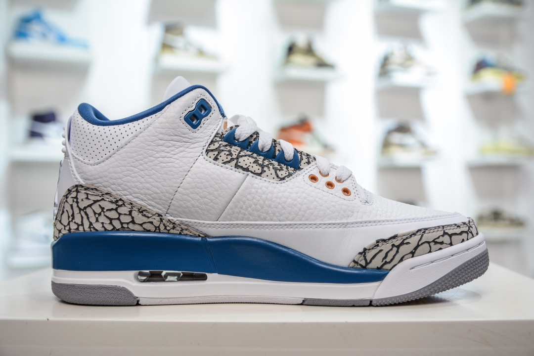 LJ version of the original Jordan Air Jordan 3 retro ”White and True Blue” Wizards wear-resistant low-top retro basketball shoes CT8532-148