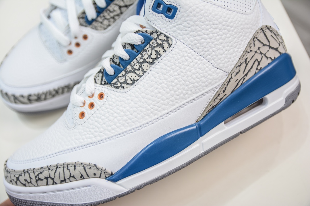 LJ version of the original Jordan Air Jordan 3 retro ”White and True Blue” Wizards wear-resistant low-top retro basketball shoes CT8532-148