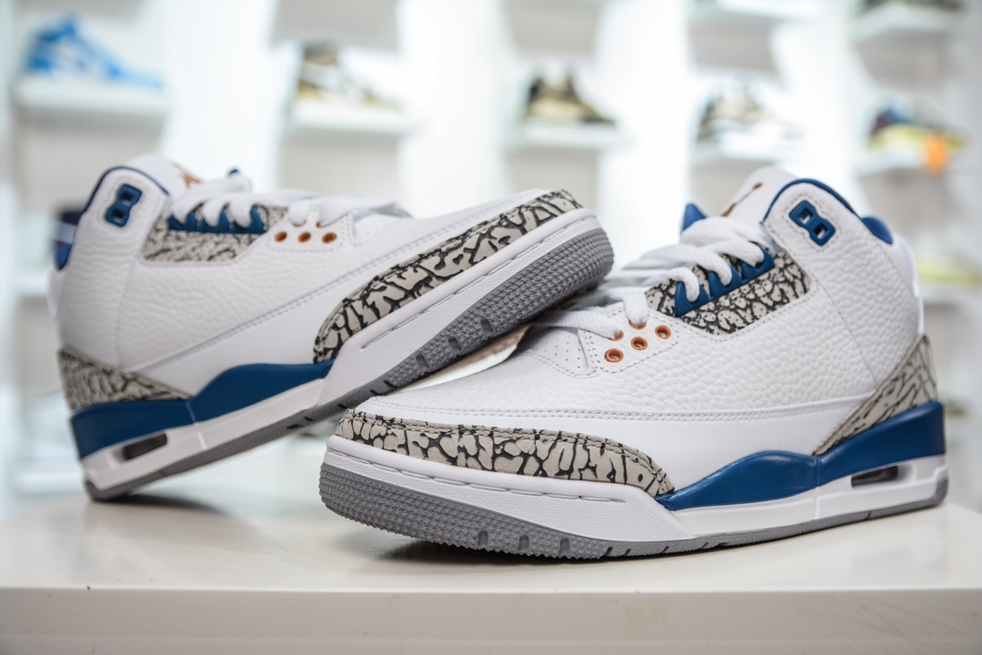 LJ version of the original Jordan Air Jordan 3 retro ”White and True Blue” Wizards wear-resistant low-top retro basketball shoes CT8532-148