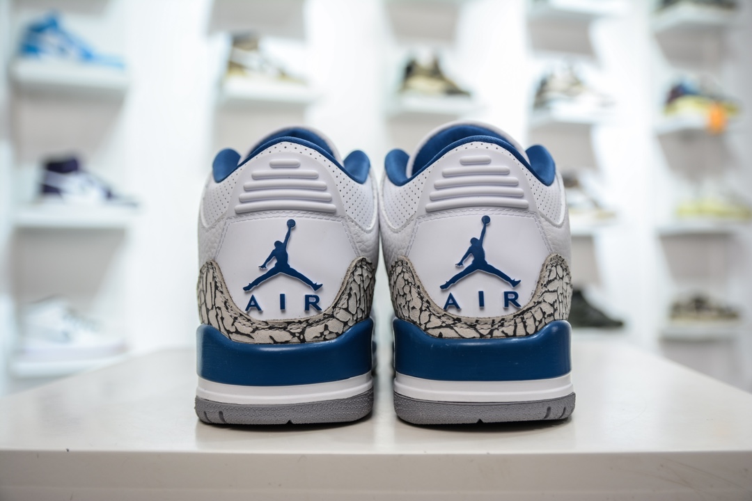 LJ version of the original Jordan Air Jordan 3 retro ”White and True Blue” Wizards wear-resistant low-top retro basketball shoes CT8532-148