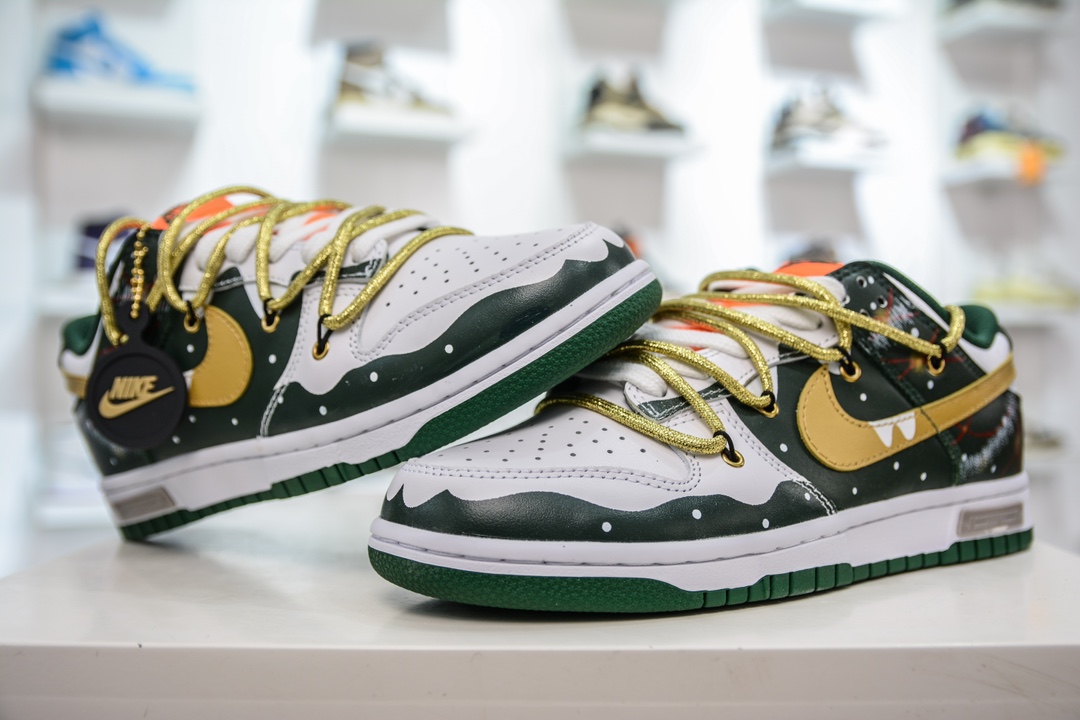 Nike Dunk Low Panda Prank-Christmas Christmas Tree Green and Yellow SB Lace-up Low-top Casual Sneakers DD1391-300