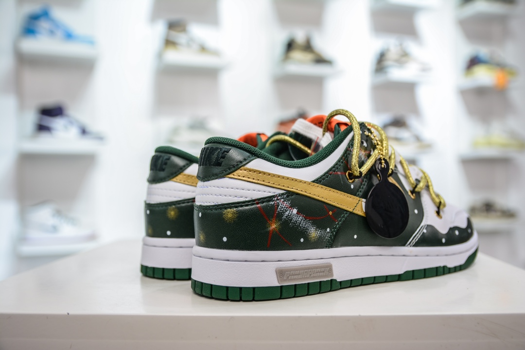 Nike Dunk Low Panda Prank-Christmas Christmas Tree Green and Yellow SB Lace-up Low-top Casual Sneakers DD1391-300