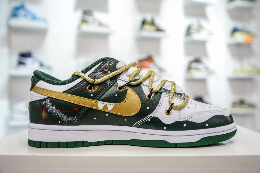 Nike Dunk Low Panda Prank-Christmas Christmas Tree Green and Yellow SB Lace-up Low-top Casual Sneakers DD1391-300