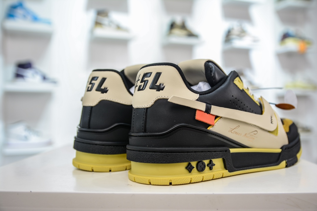 Pure original LV joint low-top sneakers black beige wax yellow