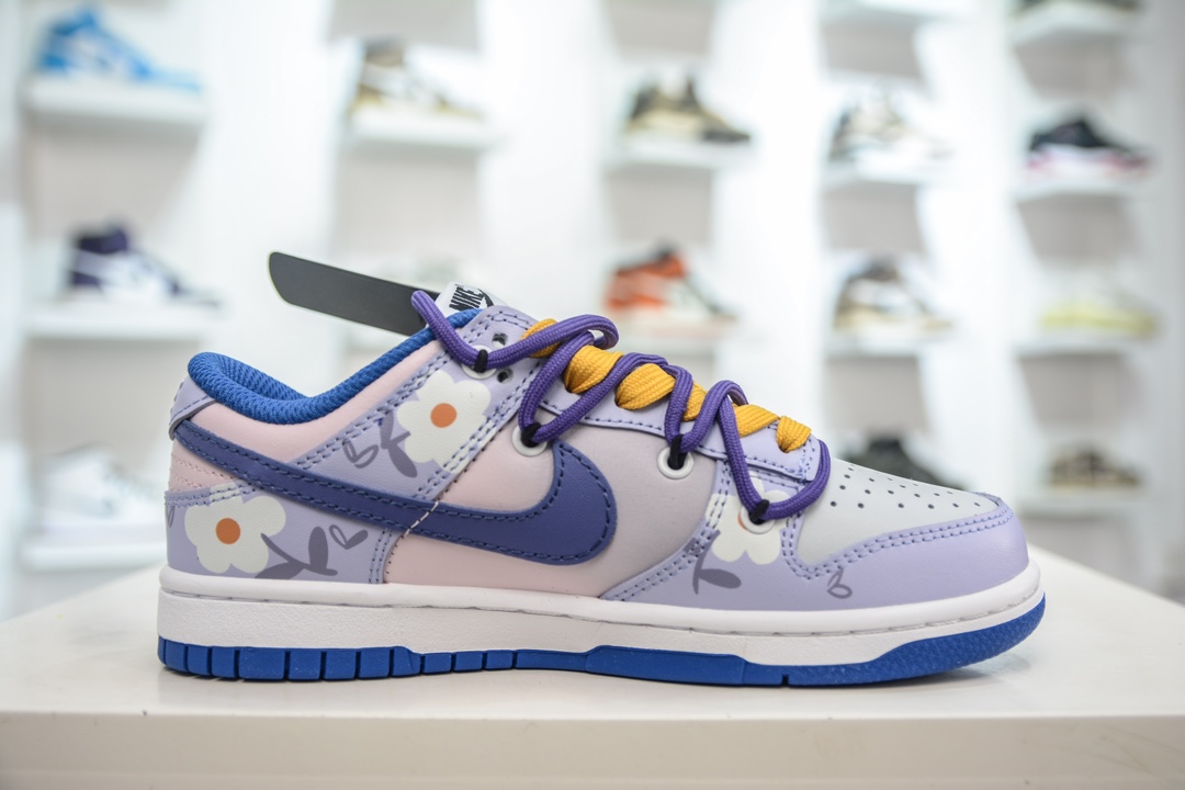 300 Nike SB Dunk Low 蓝紫粉 小白花 解构抽绳鞋带 CW1590-104