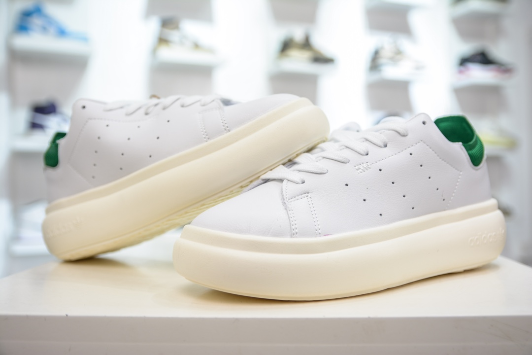 200 AD Originals Stan Smith PF”White Green”史密斯面包版系列低帮板鞋“皮革白绿尾” ID2786