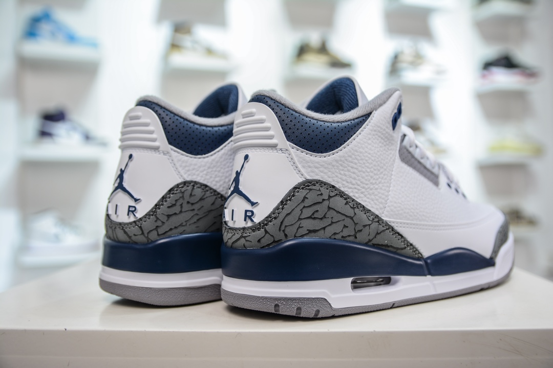 290 神版 Jordan Air Jordan 3 "Midnight Navy" 皮革 耐磨透气 中帮 复古篮球鞋  CT8532-140