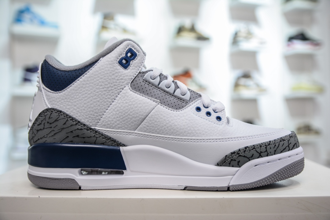 290 神版 Jordan Air Jordan 3 "Midnight Navy" 皮革 耐磨透气 中帮 复古篮球鞋  CT8532-140