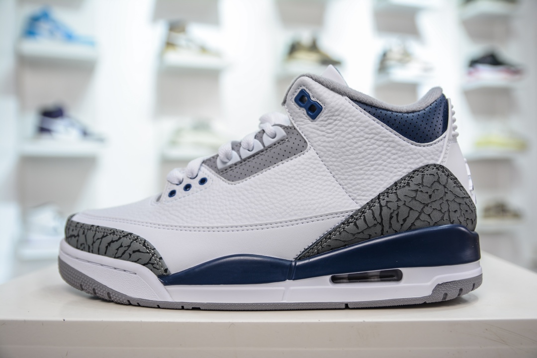 290 神版 Jordan Air Jordan 3 “Midnight Navy” 皮革 耐磨透气 中帮 复古篮球鞋  CT8532-140