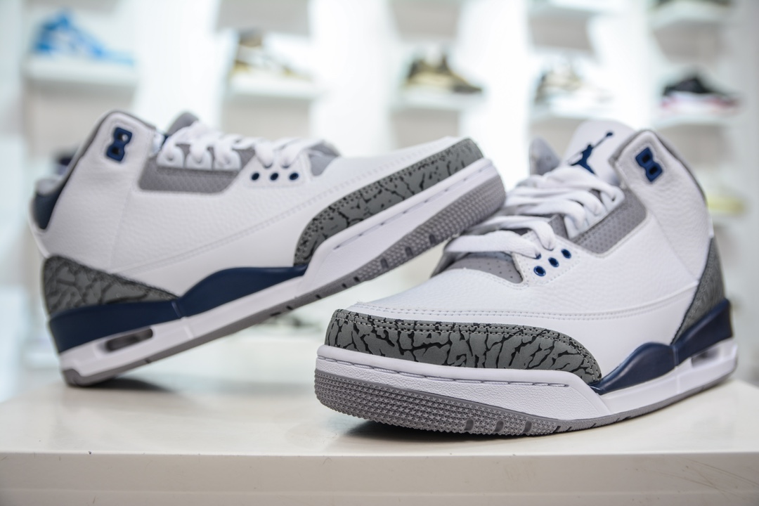 290 神版 Jordan Air Jordan 3 "Midnight Navy" 皮革 耐磨透气 中帮 复古篮球鞋  CT8532-140