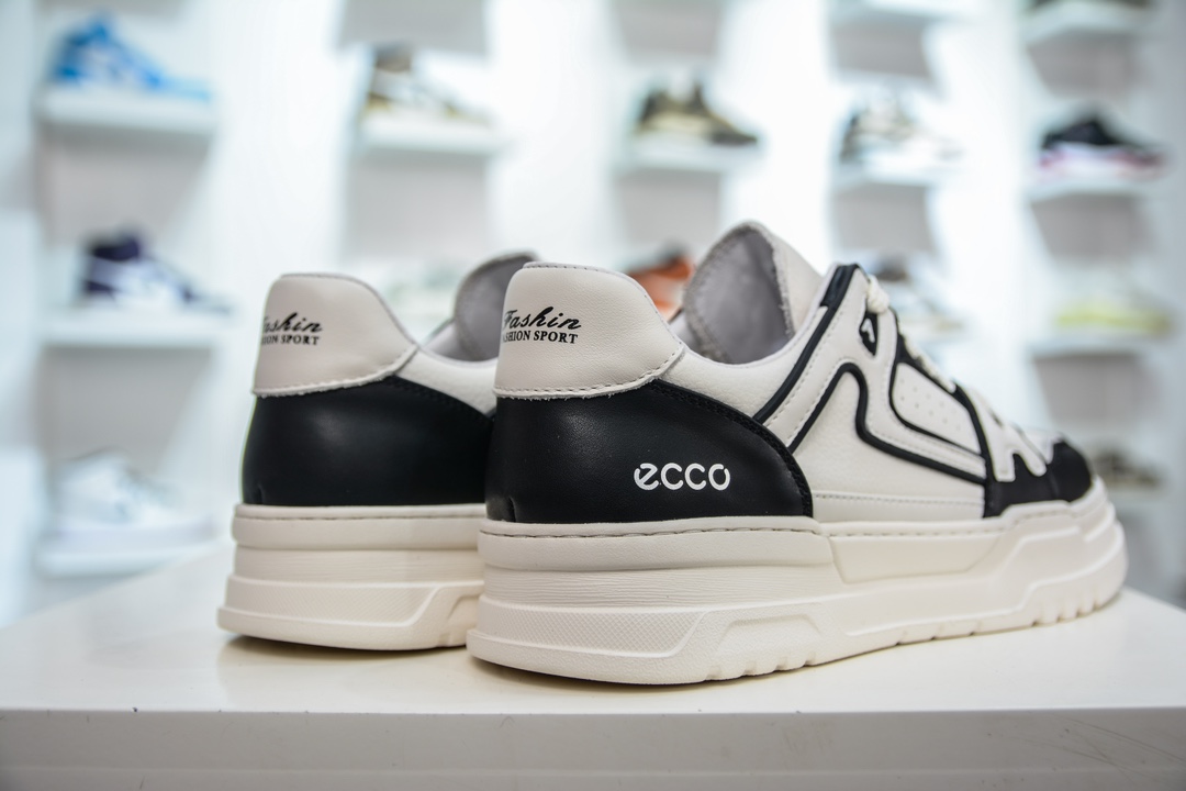 300 Ecco爱步男鞋2024年新款 拼接板鞋拼色小白鞋