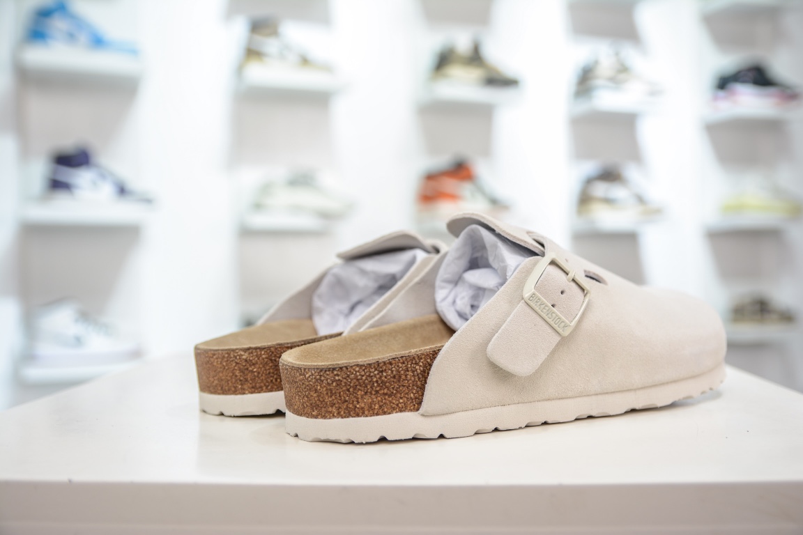 240 纯原 Birkenstock Boston VL 勃肯绒面金属针扣软木底包头拖鞋