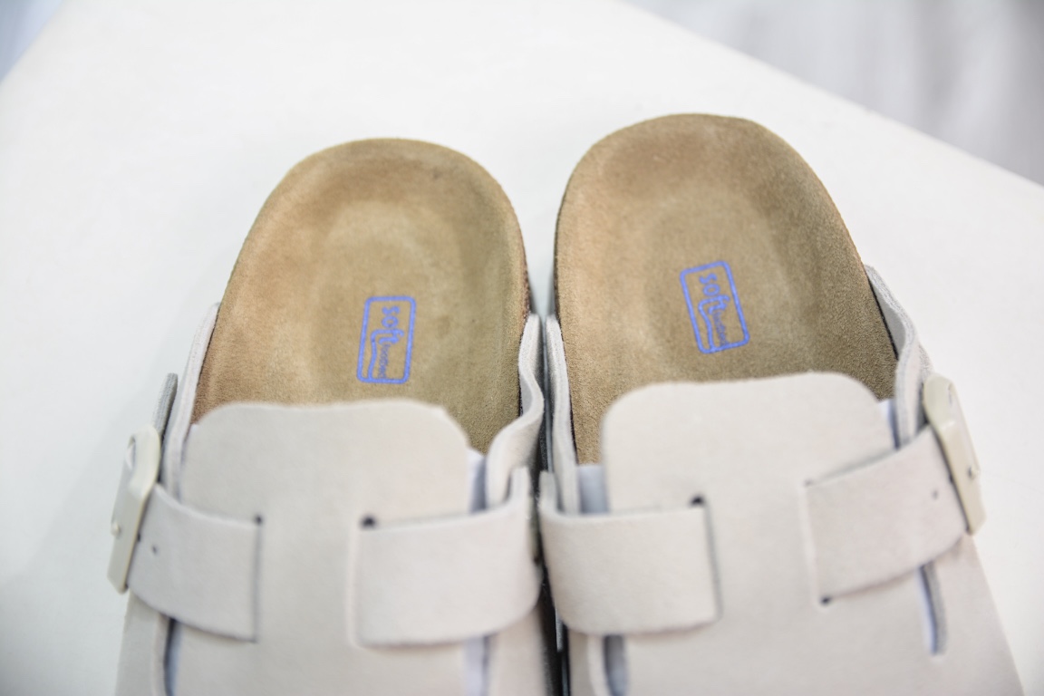 240 纯原 Birkenstock Boston VL 勃肯绒面金属针扣软木底包头拖鞋