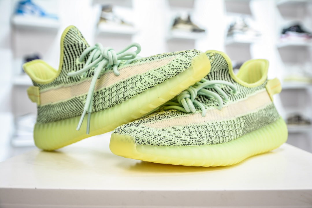 180 私人订单出货 纯原最佳平替版本 Adidas Yeezy Boost 350V2 "Yeezreel Reflective" 夜光绿 FX4130