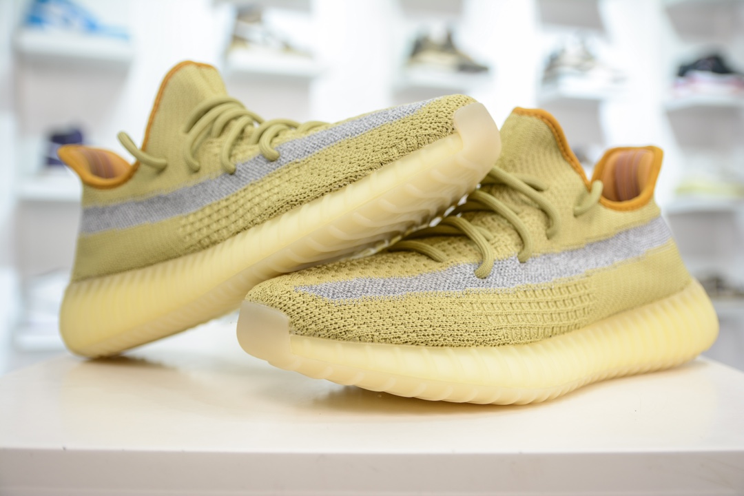 180 私人订单出货 纯原最佳平替版本 Adidas Yeezy Boost 350V2 ”Marsh” 沼泽黄侧透满天星 FX9034