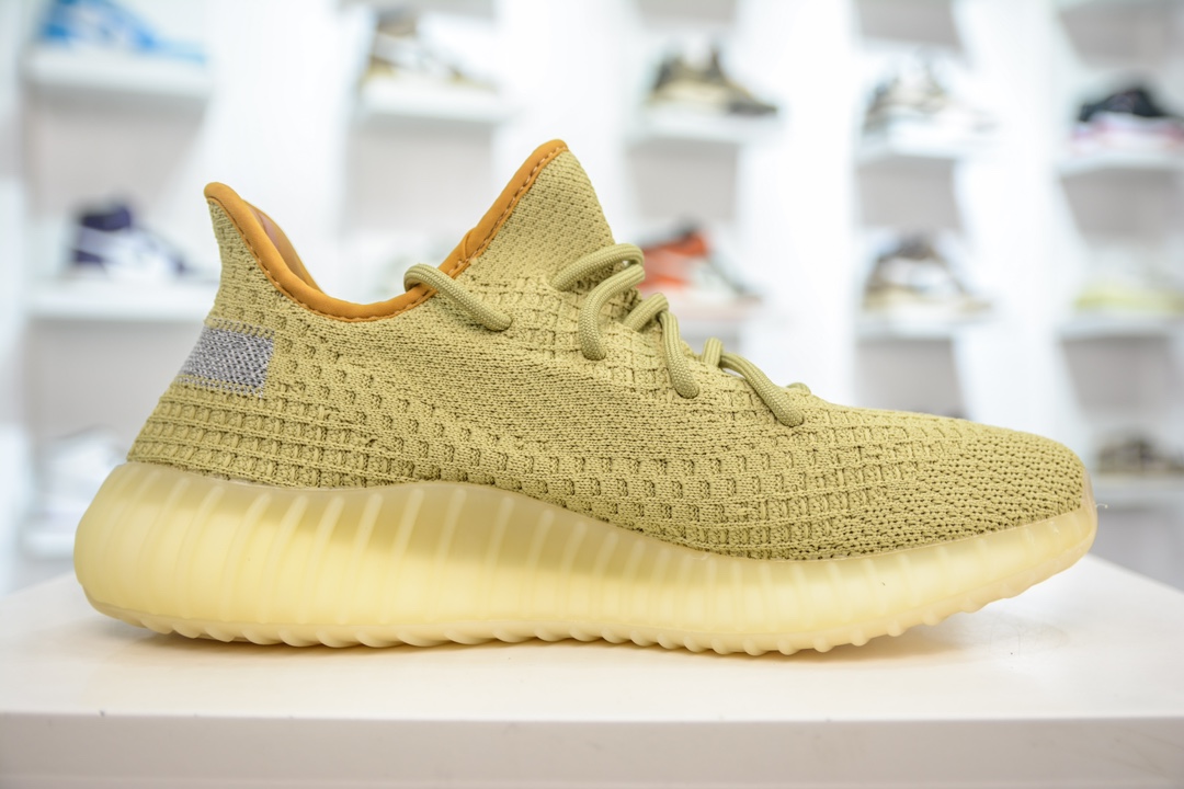 180 私人订单出货 纯原最佳平替版本 Adidas Yeezy Boost 350V2 ”Marsh” 沼泽黄侧透满天星 FX9034