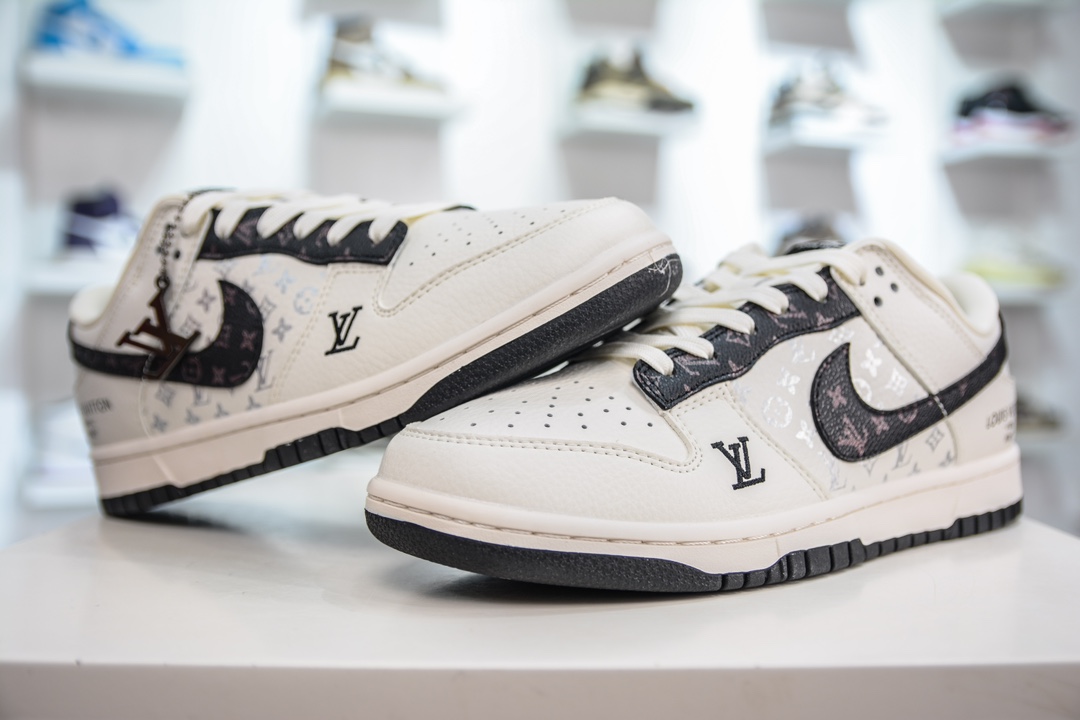 LV x Nike Dunk Low Old Flower Beige Black Hook FC1688-189
