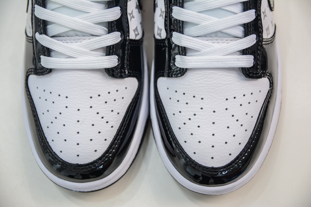 LV x Nike Dunk Low Patent Leather Black Hook Print DQ1098-358