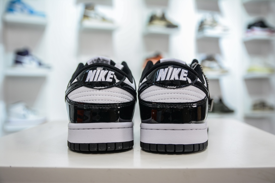 LV x Nike Dunk Low Patent Leather Black Hook Print DQ1098-358