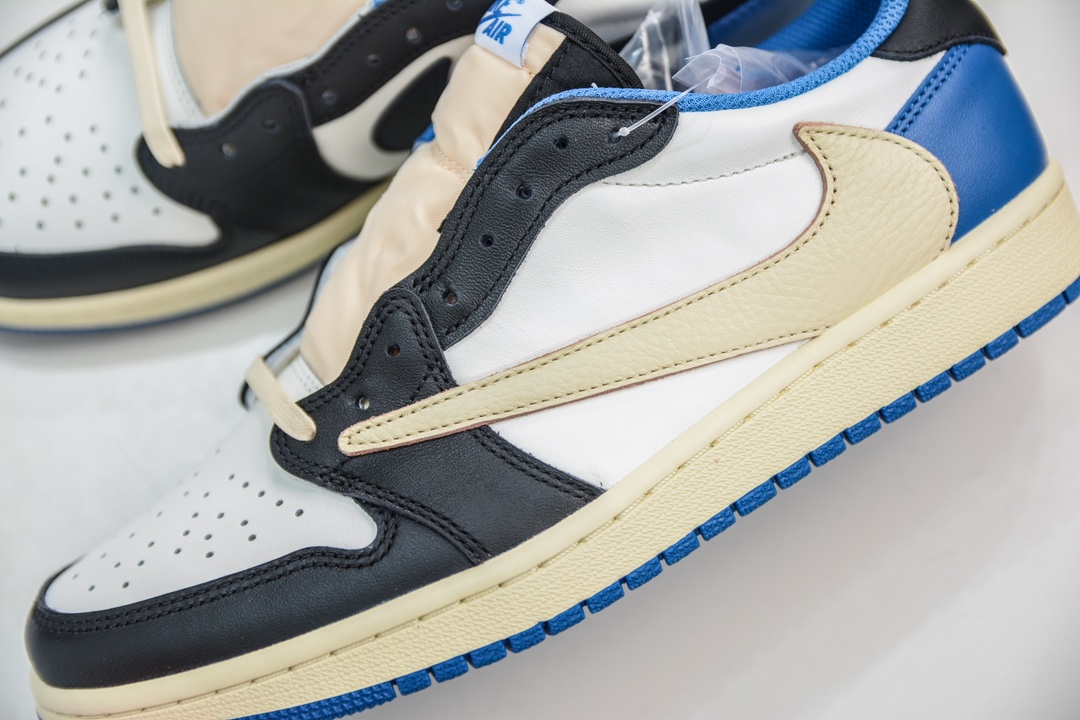 DG2.0 pure original Travis Scott x Fragment Design x Air Jordan AJ1 Low OG SP three-party joint lightning hook 2.0 low-top white, blue and black DM7866-140