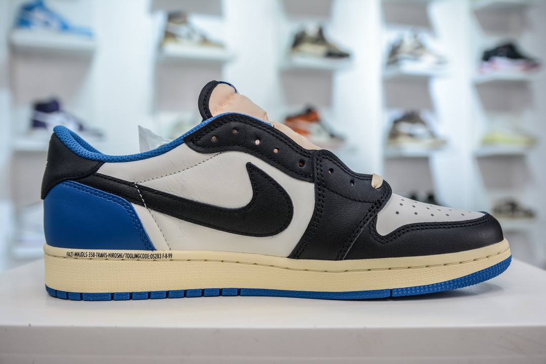 DG2.0 pure original Travis Scott x Fragment Design x Air Jordan AJ1 Low OG SP three-party joint lightning hook 2.0 low-top white, blue and black DM7866-140