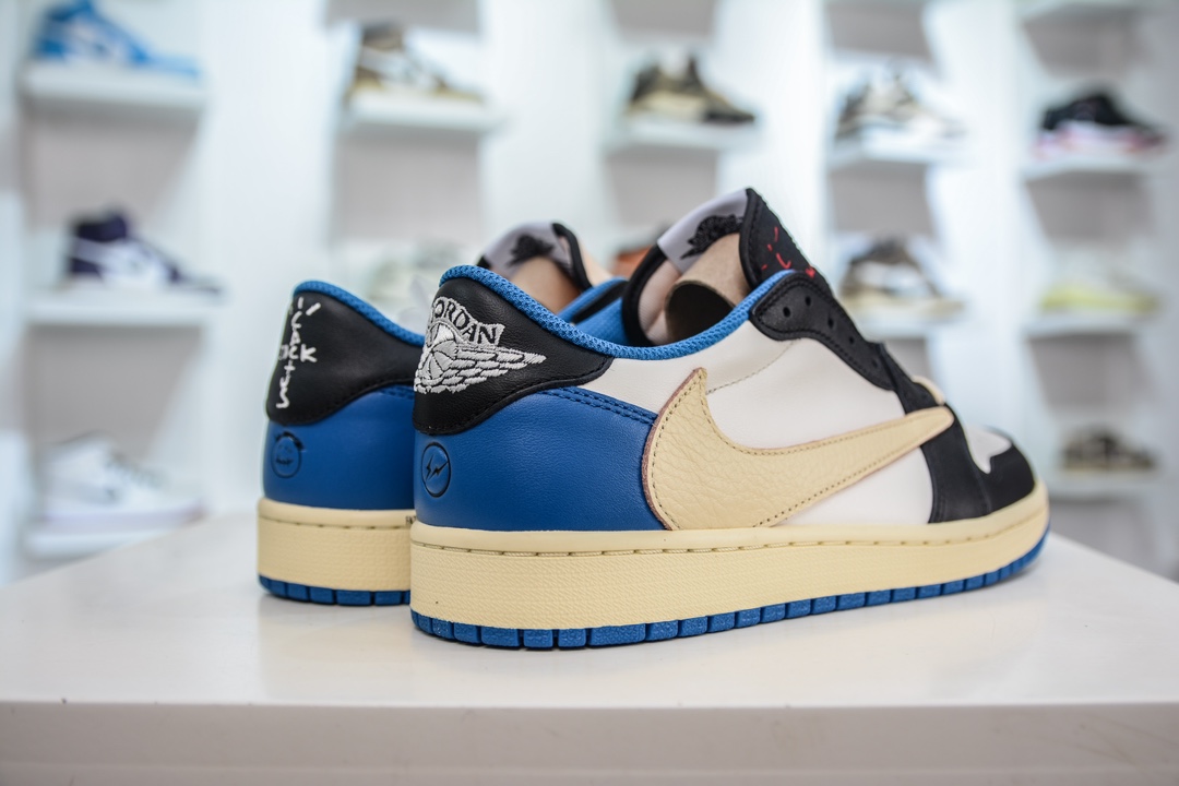 DG2.0 pure original Travis Scott x Fragment Design x Air Jordan AJ1 Low OG SP three-party joint lightning hook 2.0 low-top white, blue and black DM7866-140