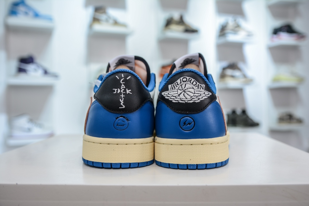 DG2.0 pure original Travis Scott x Fragment Design x Air Jordan AJ1 Low OG SP three-party joint lightning hook 2.0 low-top white, blue and black DM7866-140