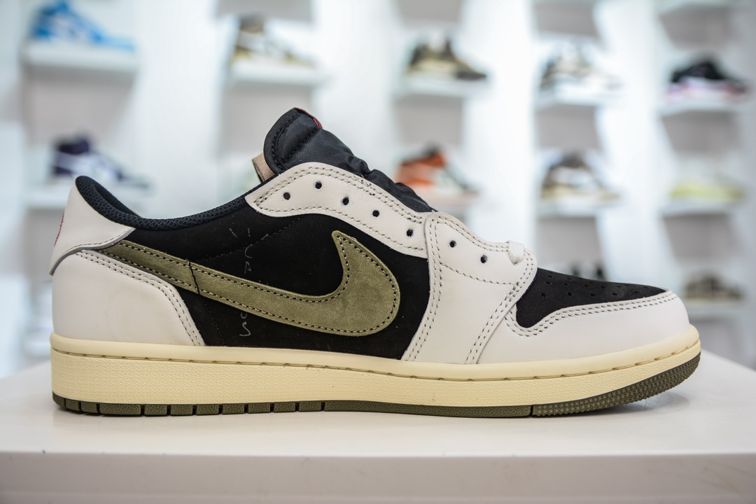 380 DG2.0纯原 Travis Scott X Jordan Air Jordan 1 Low ”'Medium Olive” 皮革 联名款 防滑耐磨 低帮 复古篮球鞋 DM7866-140