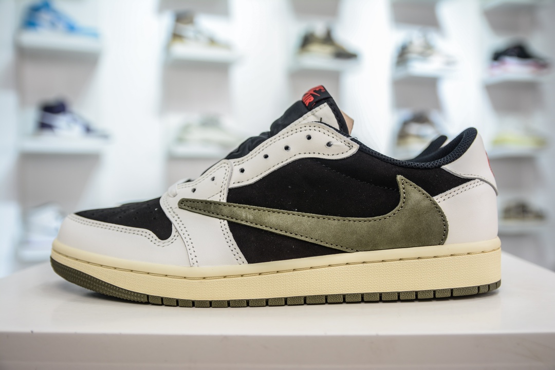 380 DG2.0纯原 Travis Scott X Jordan Air Jordan 1 Low ”’Medium Olive” 皮革 联名款 防滑耐磨 低帮 复古篮球鞋 DM7866-140