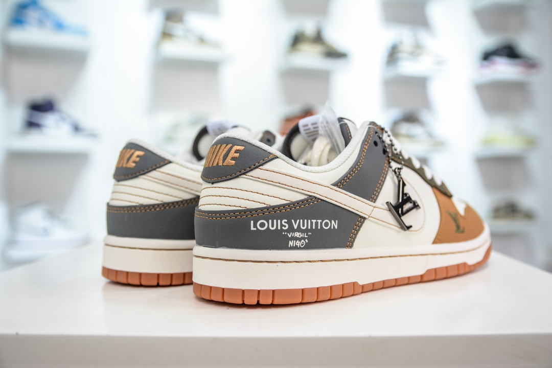 LV x Nike Dunk Low Brown and Gray Stitching DQ1098-356