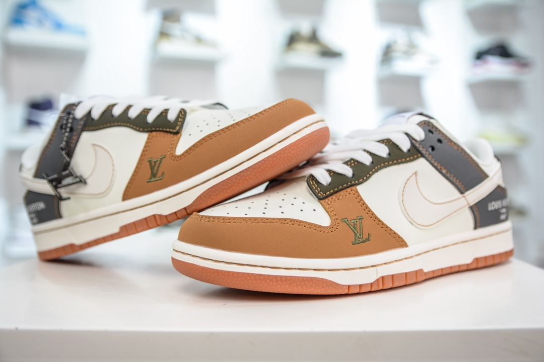 LV x Nike Dunk Low Brown and Gray Stitching DQ1098-356