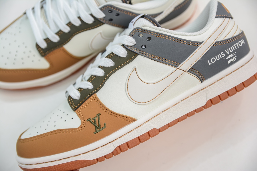 LV x Nike Dunk Low Brown and Gray Stitching DQ1098-356