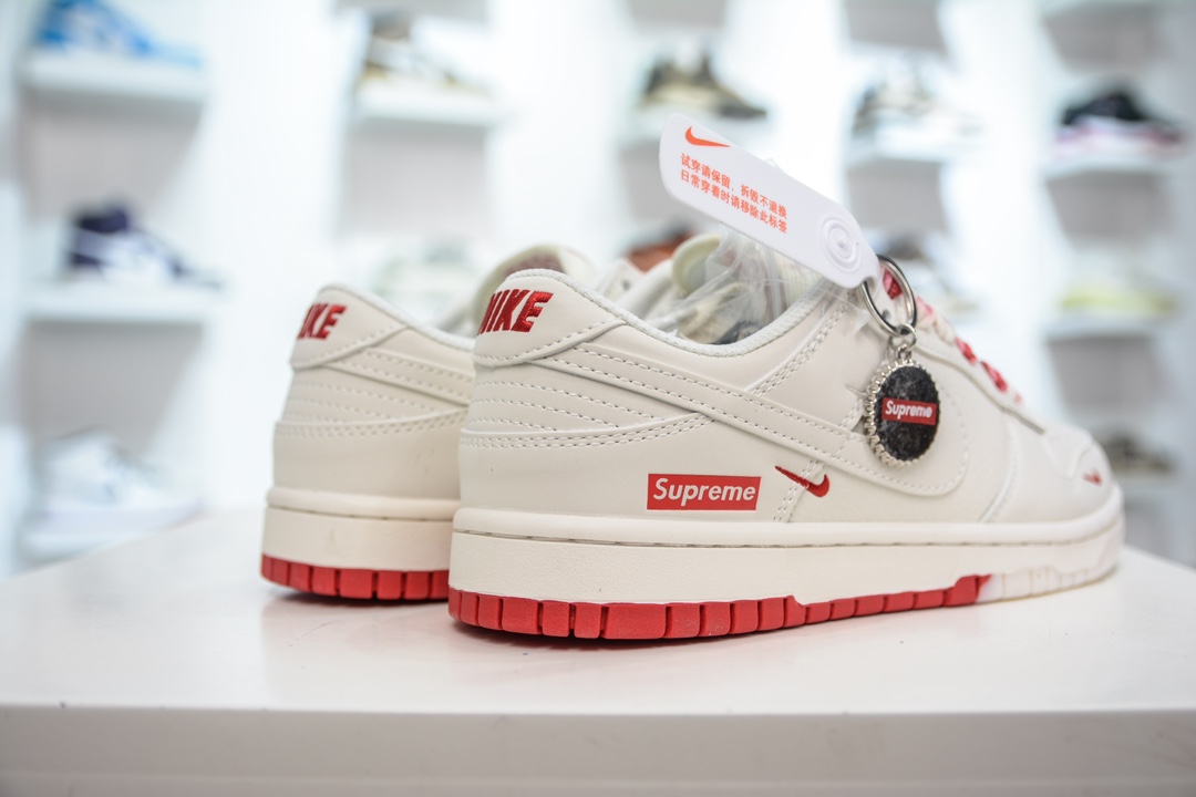 Supreme x Nike Dunk Low White and Red BB8675-107