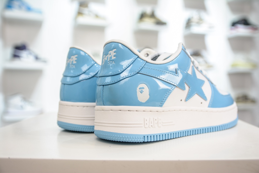 450 M版纯原 Bape Sta To Low 明星同款 猿人头经典漆皮低帮运动休闲板鞋白蓝
