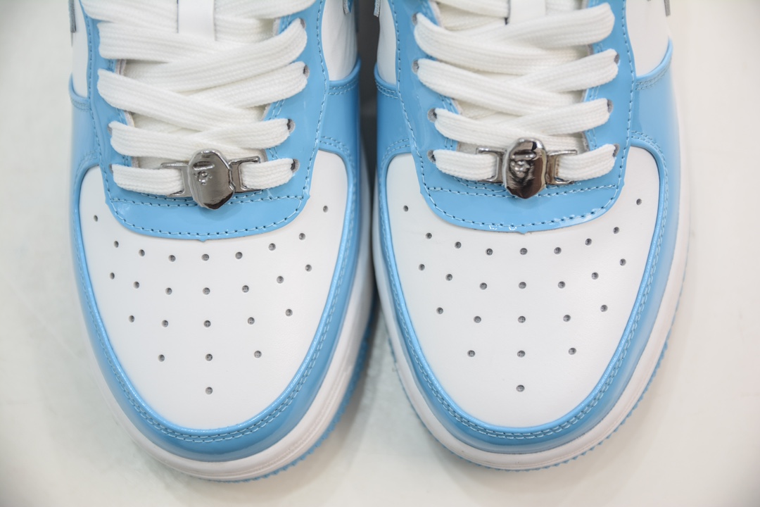 450 M版纯原 Bape Sta To Low 明星同款 猿人头经典漆皮低帮运动休闲板鞋白蓝