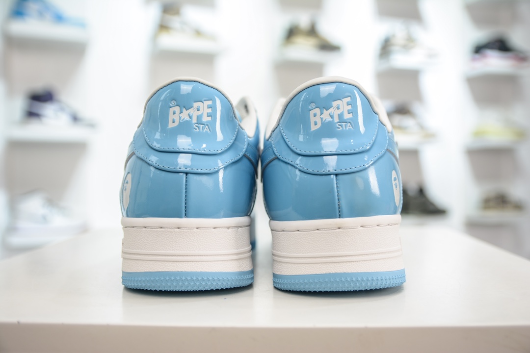 450 M版纯原 Bape Sta To Low 明星同款 猿人头经典漆皮低帮运动休闲板鞋白蓝