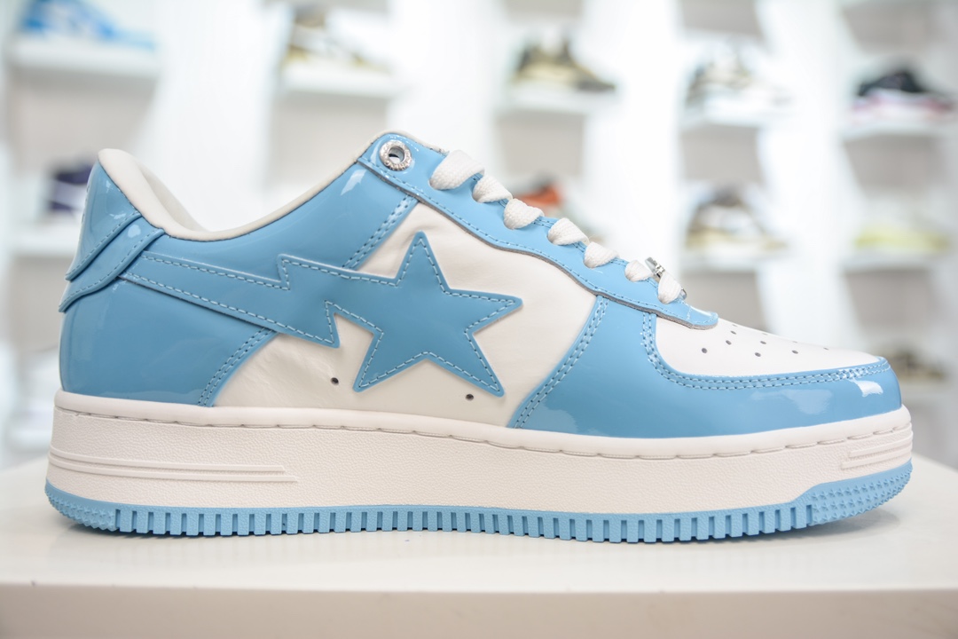 450 M版纯原 Bape Sta To Low 明星同款 猿人头经典漆皮低帮运动休闲板鞋白蓝
