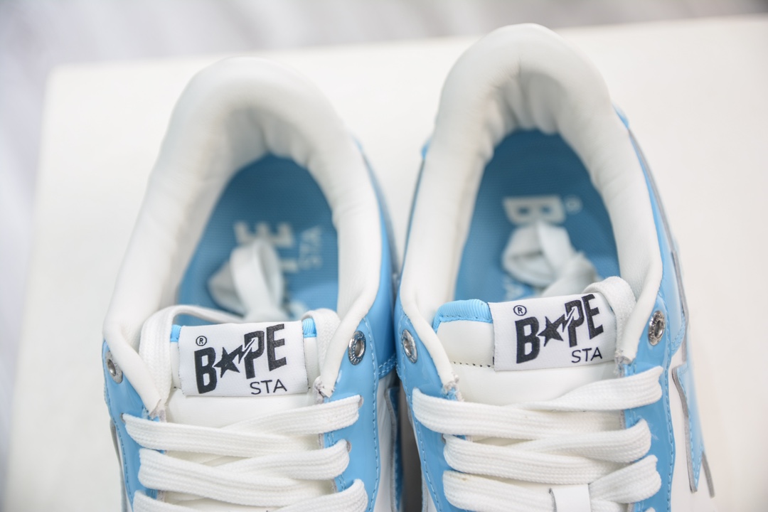 450 M版纯原 Bape Sta To Low 明星同款 猿人头经典漆皮低帮运动休闲板鞋白蓝